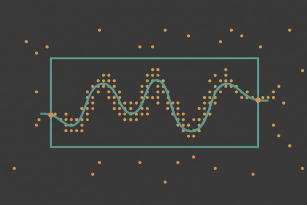 A wavy line threaded exactly through every dot inside a rectangular chart frame, while a loose scatter of dots outside the frame is left untouched by it.